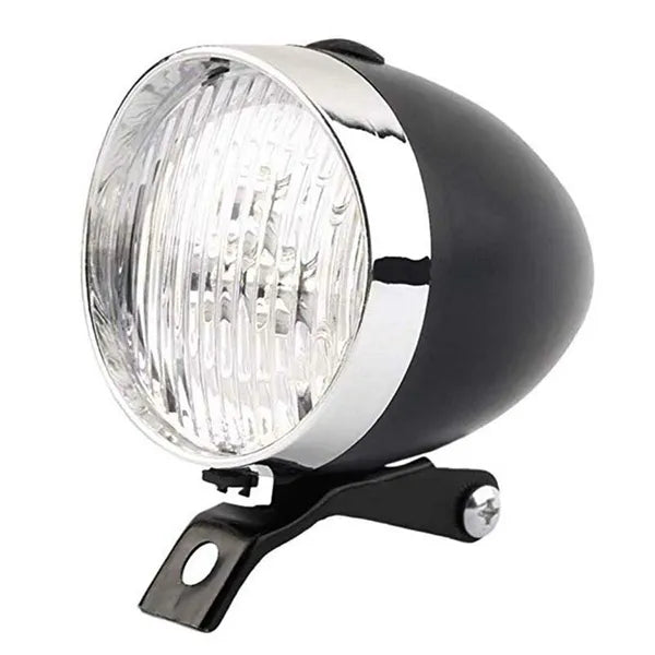 Retro stílusú első kerékpár LED lámpa, AAA, fröccsenésálló, tartóval
