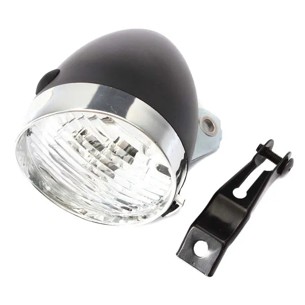 ZD14A retro LED első kerékpár lámpa, fekete+króm, 3×AAA, fröccsenésálló