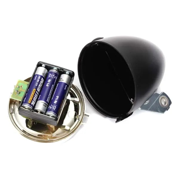 ZD14A retro LED első kerékpár lámpa, fekete+króm, 3×AAA, fröccsenésálló