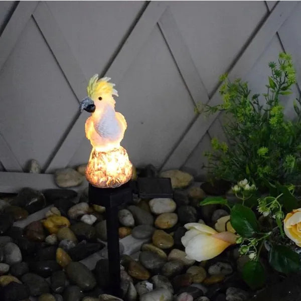 Napelemes LED kerti lámpa, fehér kakadu papagáj forma, IP67, 42 cm