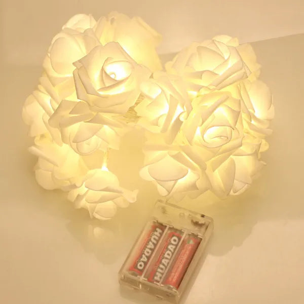 LED rózsa fényfüzér, 1,5 m, 10 meleg fehér LED, elemes