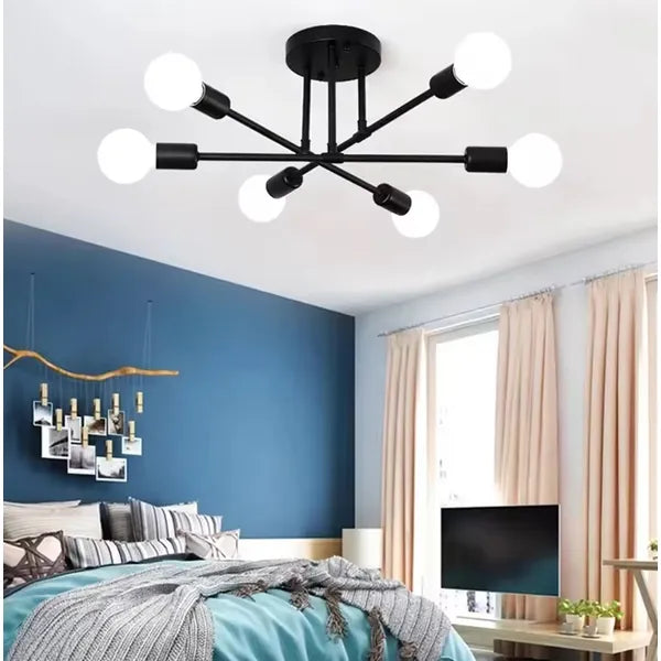 Függesztett loft mennyezeti lámpa 6×E27, fekete, Ø51,5 cm