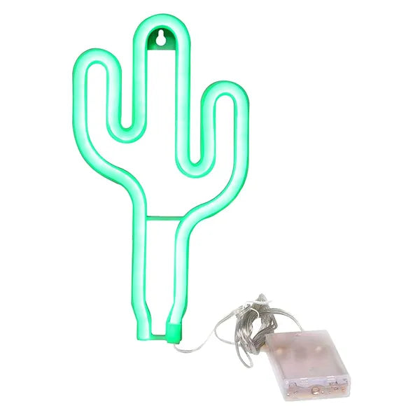 Kaktusz alakú LED neon dekorációs lámpa, USB/AA, 26 cm, zöld