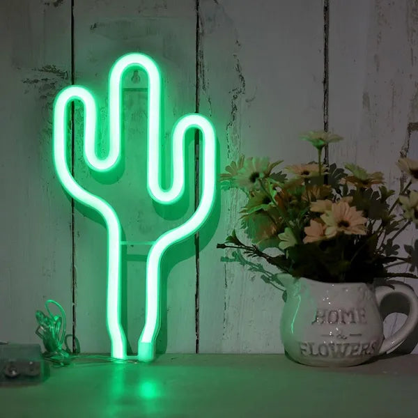 Kaktusz alakú LED neon dekorációs lámpa, USB/AA, 26 cm, zöld