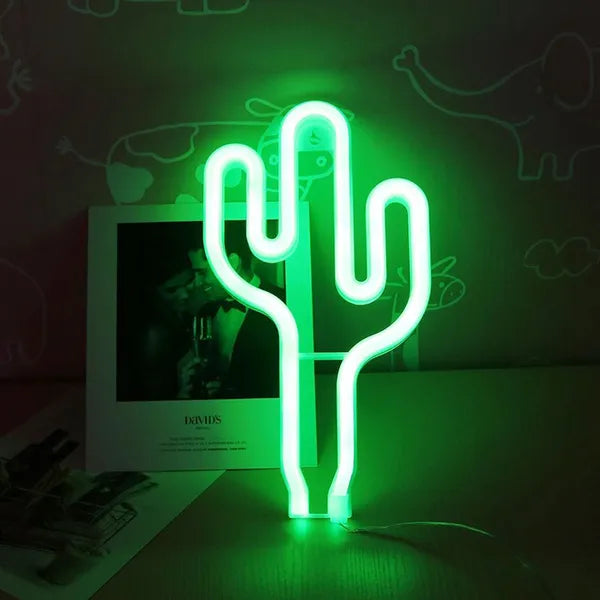 Kaktusz alakú LED neon dekorációs lámpa, USB/AA, 26 cm, zöld