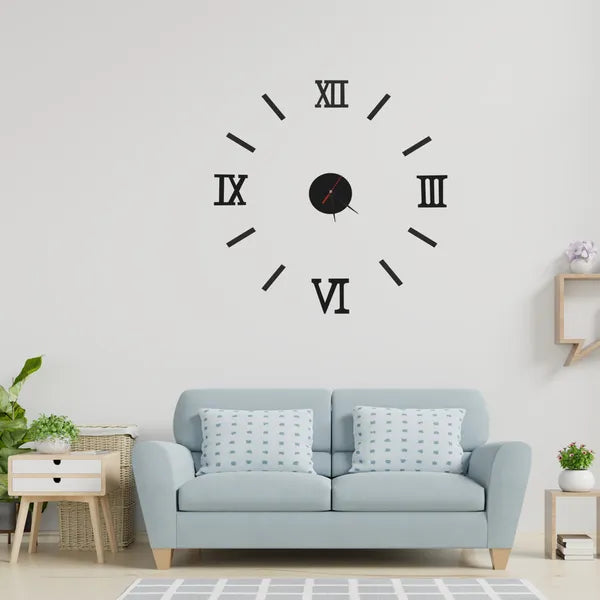 Állítható DIY falióra, fekete római számokkal, 70–130 cm