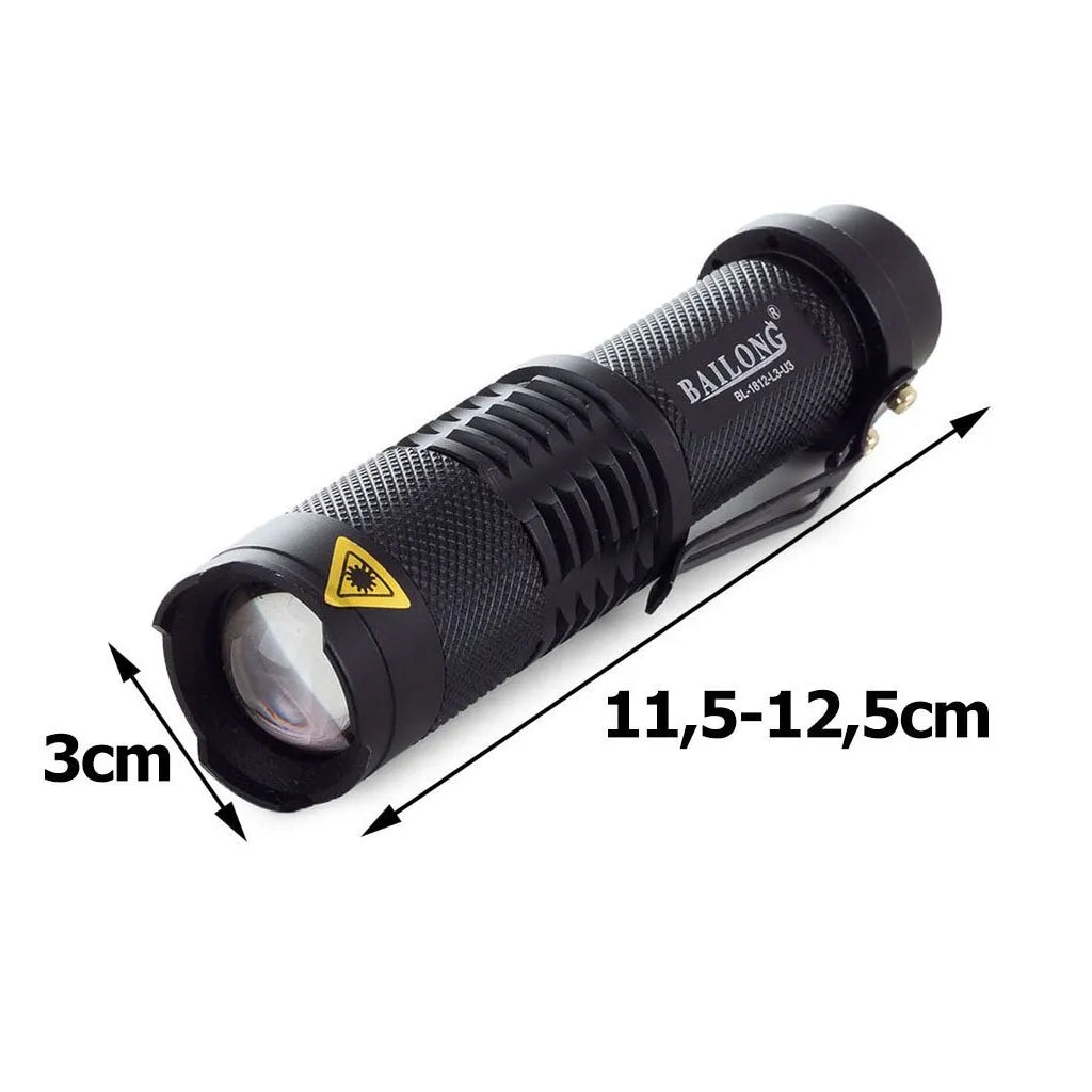 Bailong tölthető taktikai LED-es zseblámpa CREE zoom XM-L T6 autós töltővel, fekete