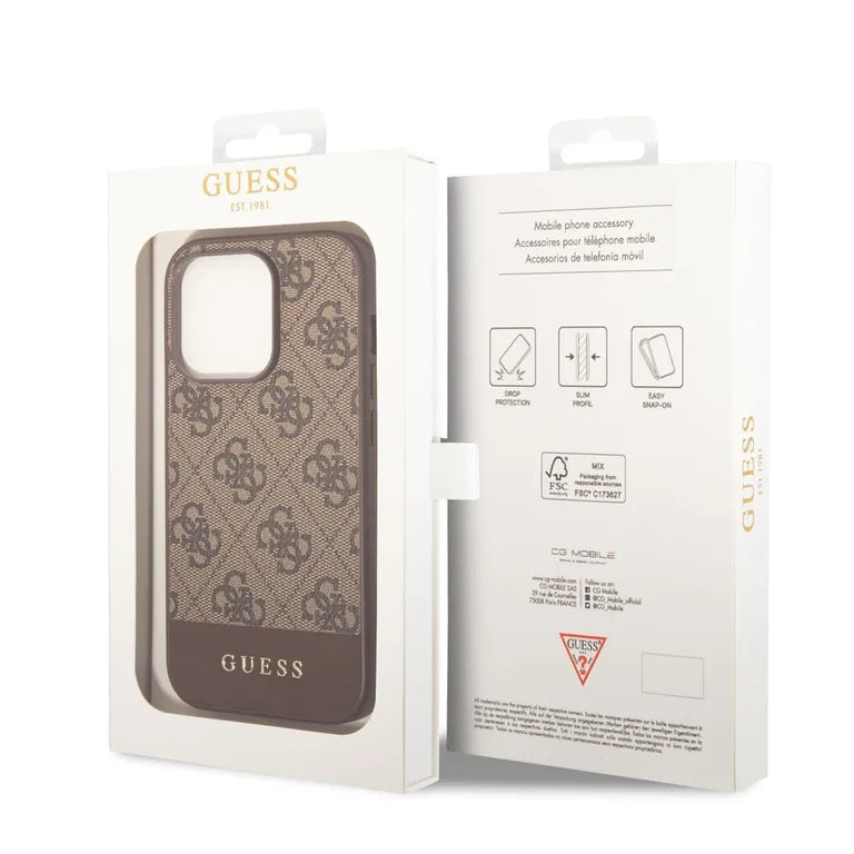 Guess 4G csíkos hátlap iPhone 14 Pro készülékhez Barna