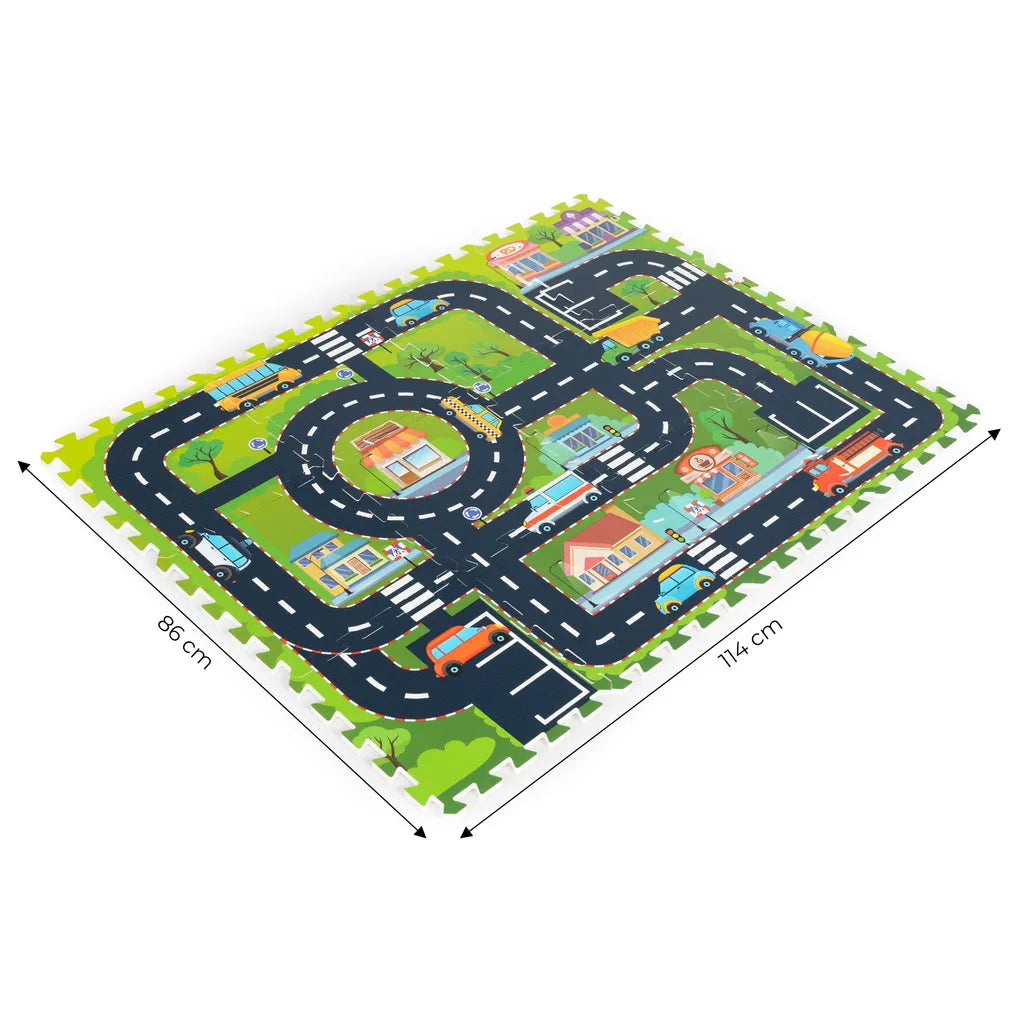 Habszivacs kirakó szőnyeg város mintával, 12 db-os készlet, 114×86 cm, 500 W, fekete-ezüst szín
