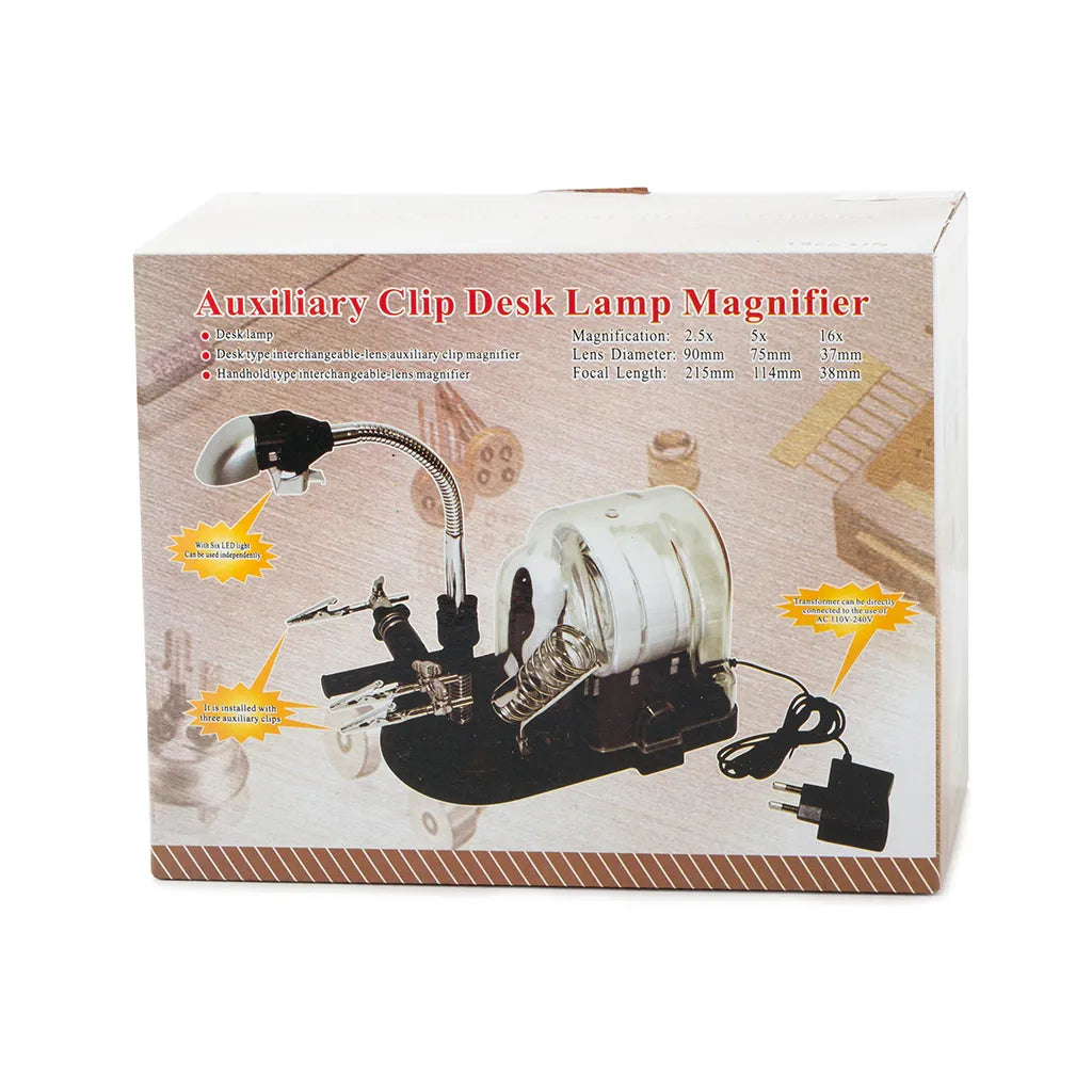 Asztali 16x nagyító cserélhető lencsékkel, LED világítással, foganytúval, 10cm x 3.5cm x 3cm, fehér