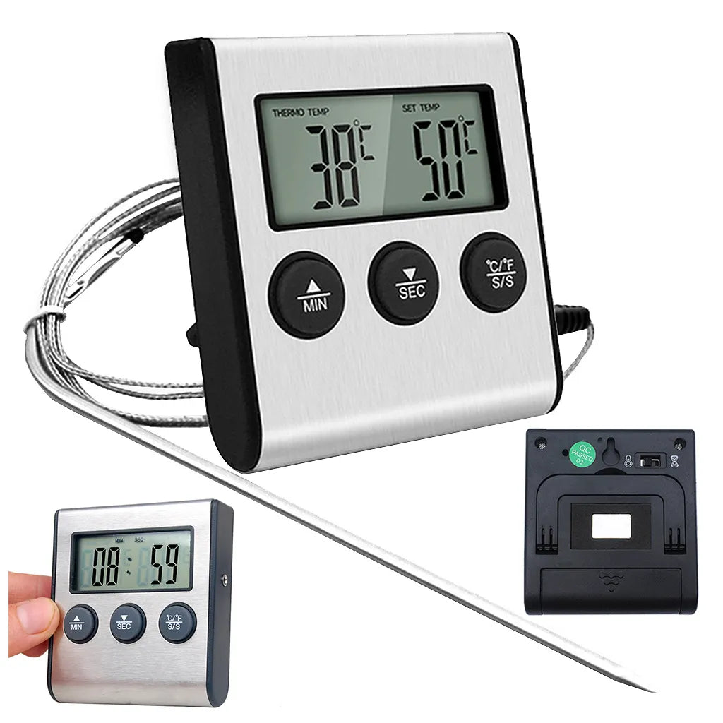 Digitális hús hőmérővel LCD kijelzővel, 6.5cm x 2.7cm x 7cm, ezüst szín