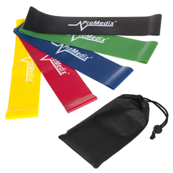 Promedix latex fitnesz gumiszalag készlet, 5 db, 50×5 cm, több erősség