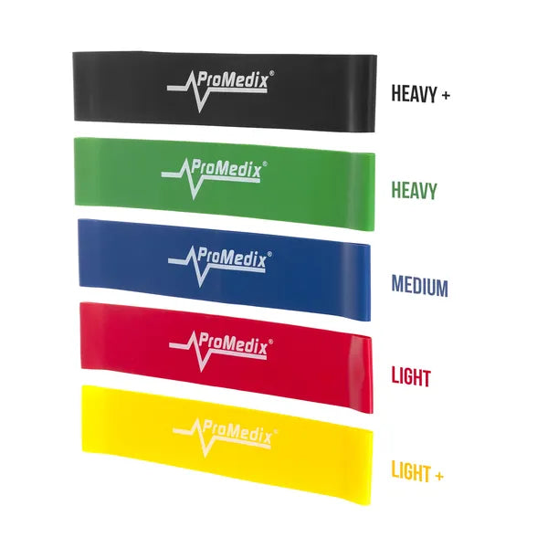 Promedix latex fitnesz gumiszalag készlet, 5 db, 50×5 cm, több erősség