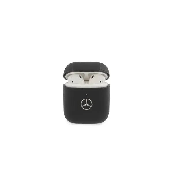 Mercedes fekete bőr tok AirPods 1/2 fülhallgatóhoz