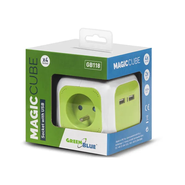 MagicCube kockaelosztó 4 földelt aljzattal, 2 USB porttal, 1,4 m kábel