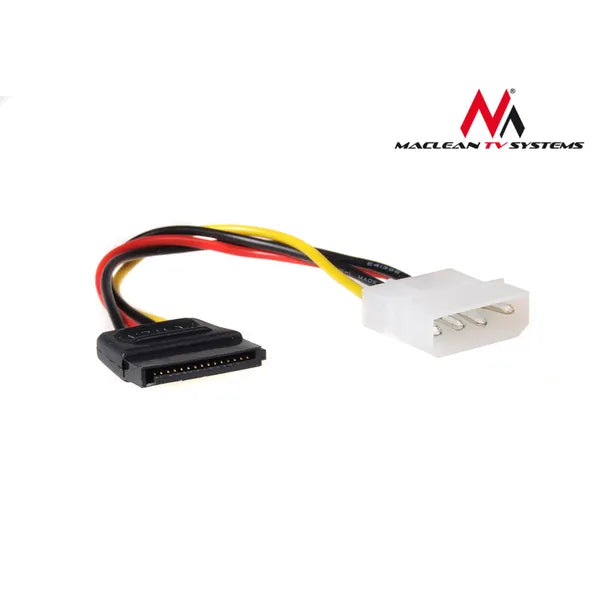 Maclean Molex–SATA tápkábel adapter, 4-pines anya–15-pines apa, 15 cm