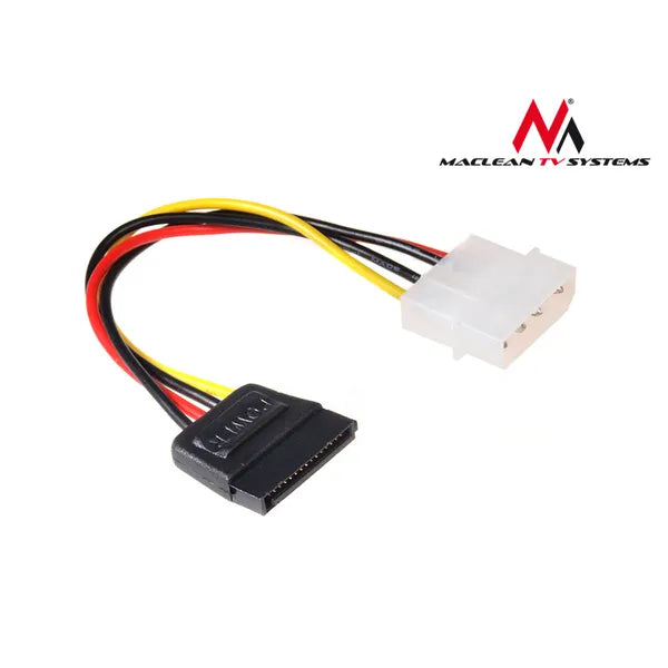Maclean Molex–SATA tápkábel adapter, 4-pines anya–15-pines apa, 15 cm