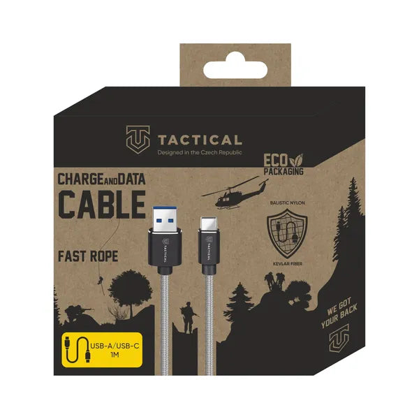 Kevlár erősítésű USB-A–USB-C adat- és töltőkábel, 1 m, szürke