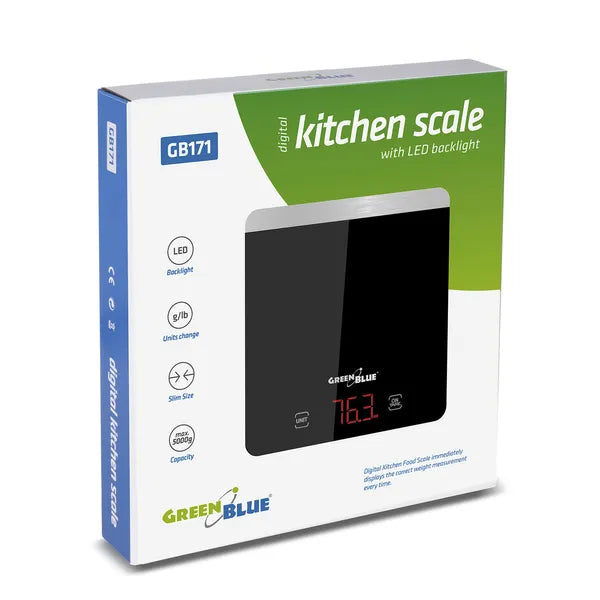 Digitális konyhai mérleg LED kijelzővel, fekete, 1 g–5 kg