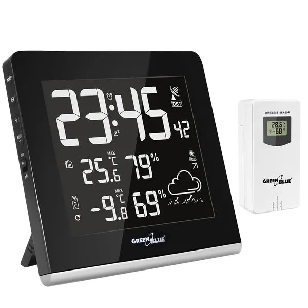 GreenBlue GB151 vezeték nélküli időjárás-állomás, 9 színű VA LCD, DCF