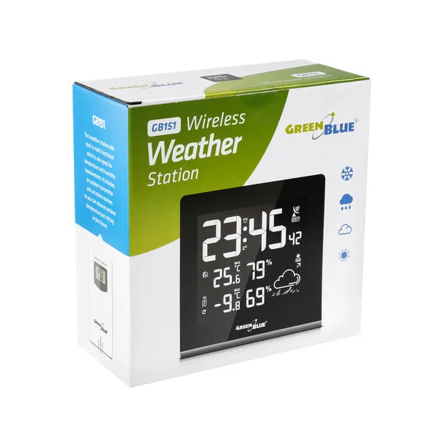 GreenBlue GB151 vezeték nélküli időjárás-állomás, 9 színű VA LCD, DCF