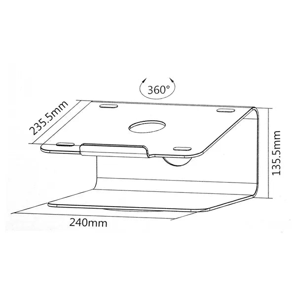 Alumínium laptop állvány kábelrendezővel, ezüst, 24×23,5×13,5 cm