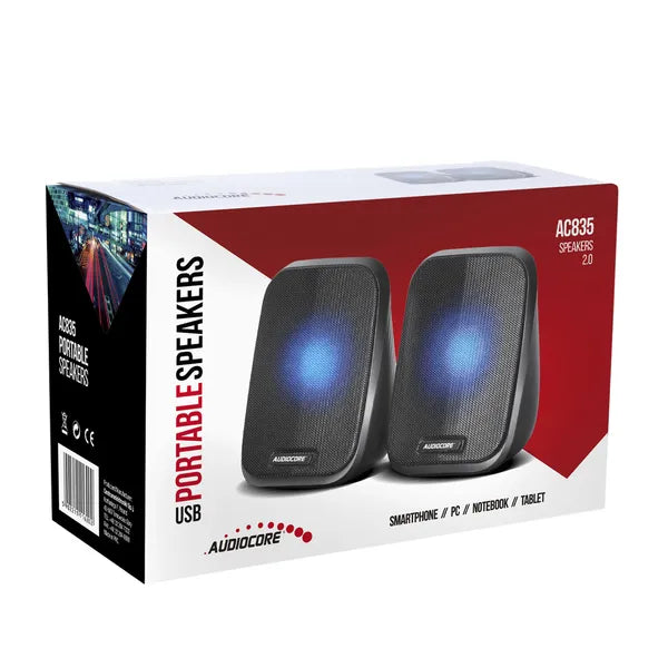 Audiocore AC835 2.0 USB számítógép hangszóró 6 W, LED, fekete