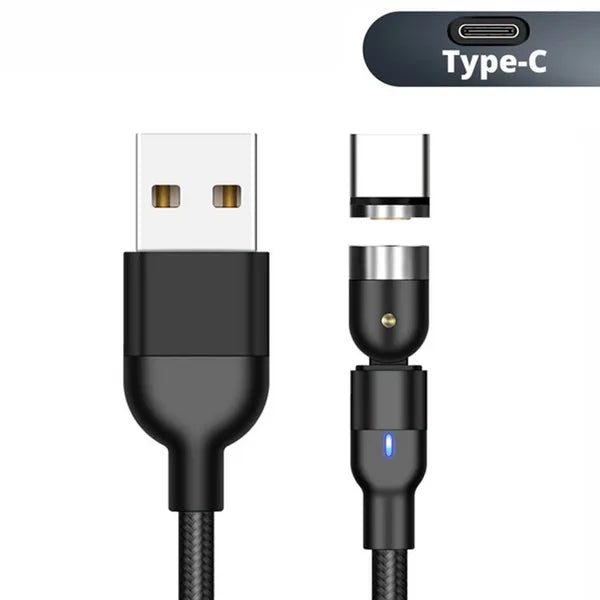 Maclean mágneses USB-C kábel, 1 m, 3-in-1, fekete nylon, gyorstöltés 9V/2A