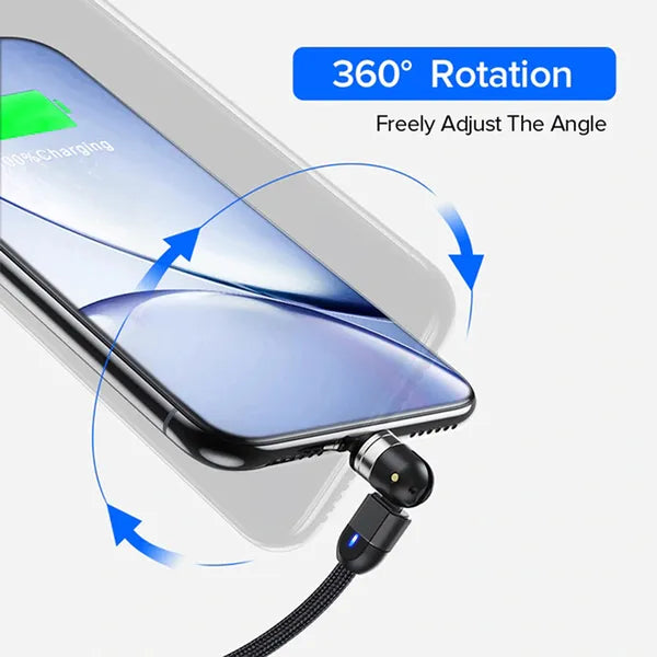 Maclean mágneses USB-C kábel, 1 m, 3-in-1, fekete nylon, gyorstöltés 9V/2A