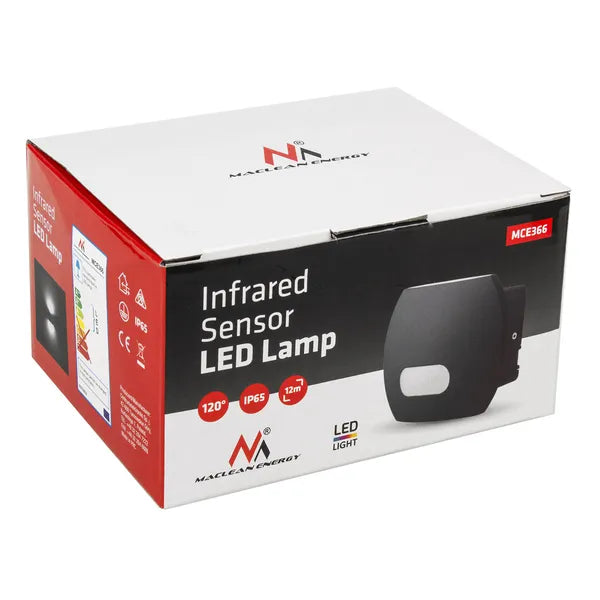 LED fali lámpa PIR mozgásérzékelővel, 20 W, 1600 lm, IP65, 4000 K, szürke
