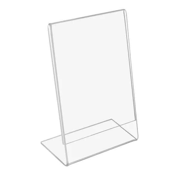 Átlátszó L-típusú akril A7 álló asztali táblatartó, 75×110 mm