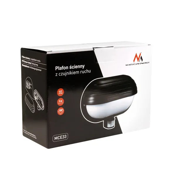 Maclean MCE33B fali lámpa PIR mozgásérzékelővel E27 60 W 180° IP44