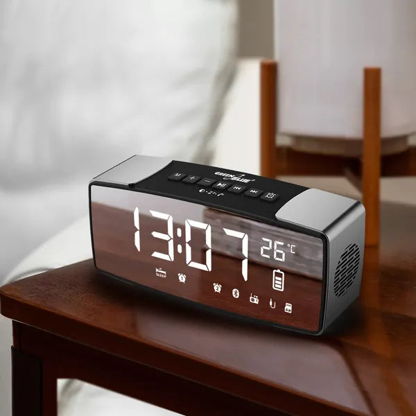 Bluetooth FM rádiós ébresztőóra 6 W sztereó hangszóróval, hőmérő, AUX, 2200 mAh