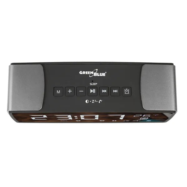 Bluetooth FM rádiós ébresztőóra 6 W sztereó hangszóróval, hőmérő, AUX, 2200 mAh