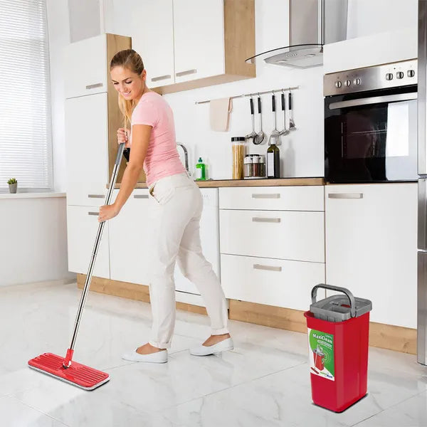 Lapos mop vödörrel és csavaróval, 2 mikroszálas betét, 2×5,7 l