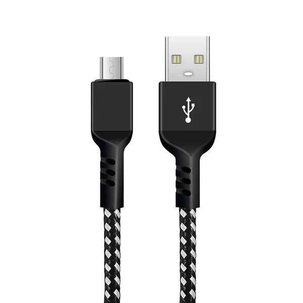 Micro USB kábel 2 m, fekete, 2.4A gyorstöltés, nylon fonott