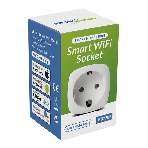 WiFi okos konnektor, F típus, 3680 W, energiafogyasztás-mérő és időzítő