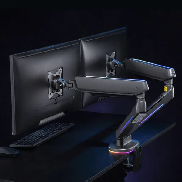 Kétszeres gaming monitor tartó LED RGB világítással, 17-32'', 2×9 kg, VESA
