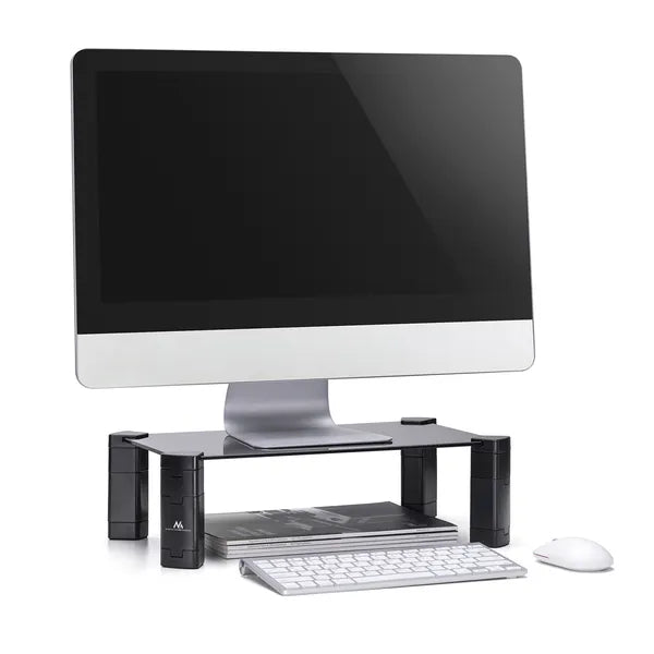 Edzett üveg laptop-/monitorállvány 40×24 cm, 4 fokozatú magasság, 20 kg