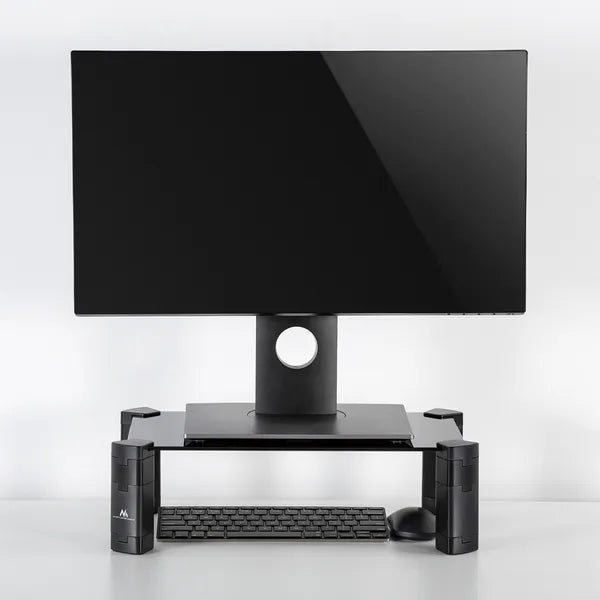 Edzett üveg laptop-/monitorállvány 40×24 cm, 4 fokozatú magasság, 20 kg
