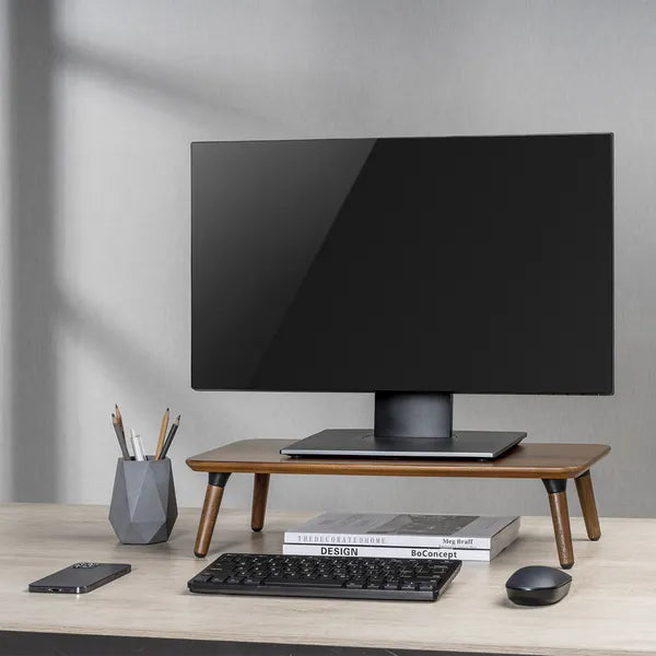 Maclean fa monitor- és laptopállvány, 50×24×12 cm, fekete dió, 20 kg