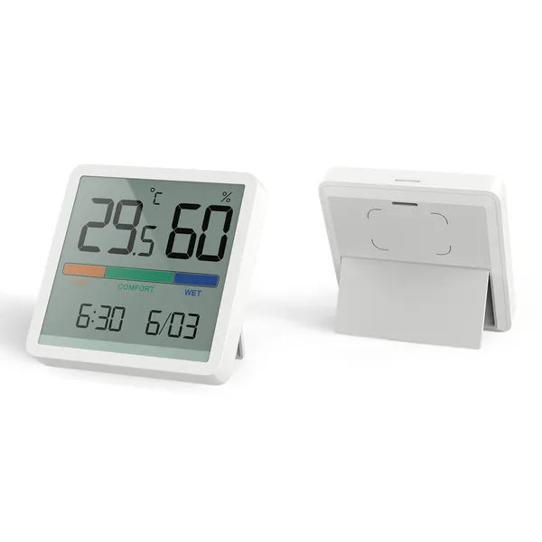 Digitális hőmérő-páratartalom-mérő óra-dátum funkcióval, CR2032, -9,9–60°C