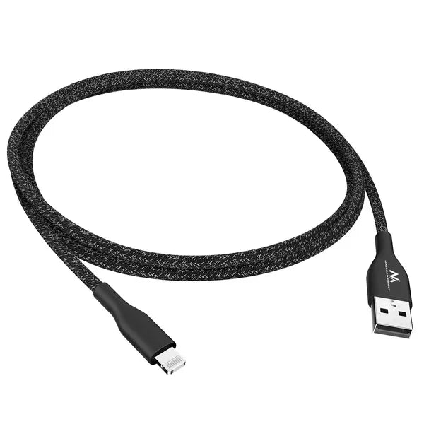 Maclean MFi USB-A – Lightning kábel, 2.4 A, 1 m, fekete, nylon