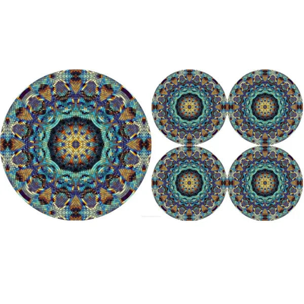 Barcelona mintás 5 részes kerek filc alátét szett, Ø33+4×16 cm
