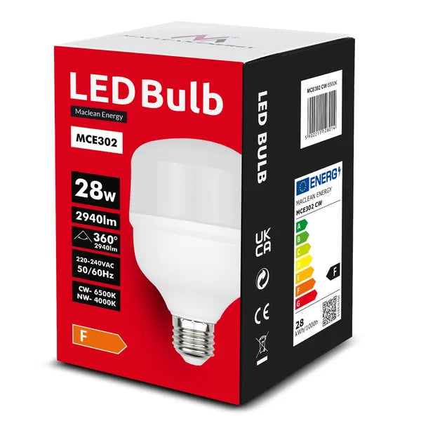 LED izzó E27, 28 W, 4000 K neutrális fehér, 2940 lm, 20000 h