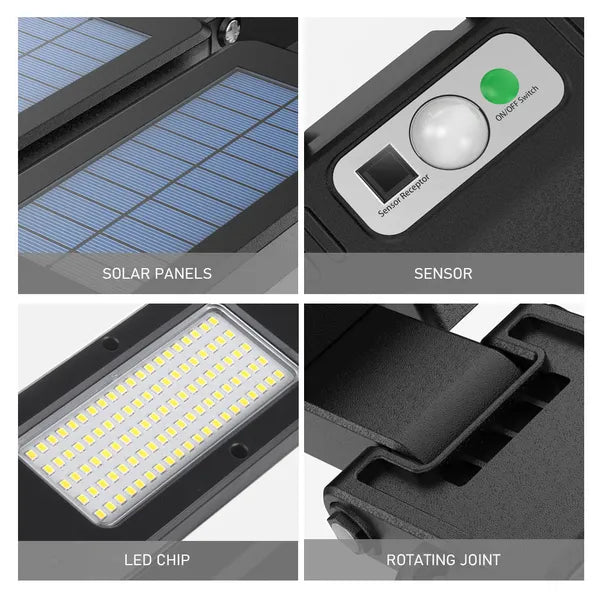 Napelemes LED utcai lámpa mozgásérzékelővel, távirányítóval, 5W, 2x450lm, 6500K