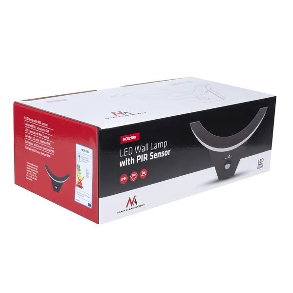 Fekete LED lámpa mozgásérzékelővel, 10 W, 800 lm, IP54, 4000 K