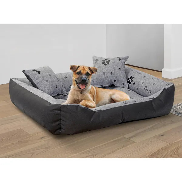 Cordura vízálló kutyafekhely XL 100×75 cm, szürke-fekete, 2 párnával