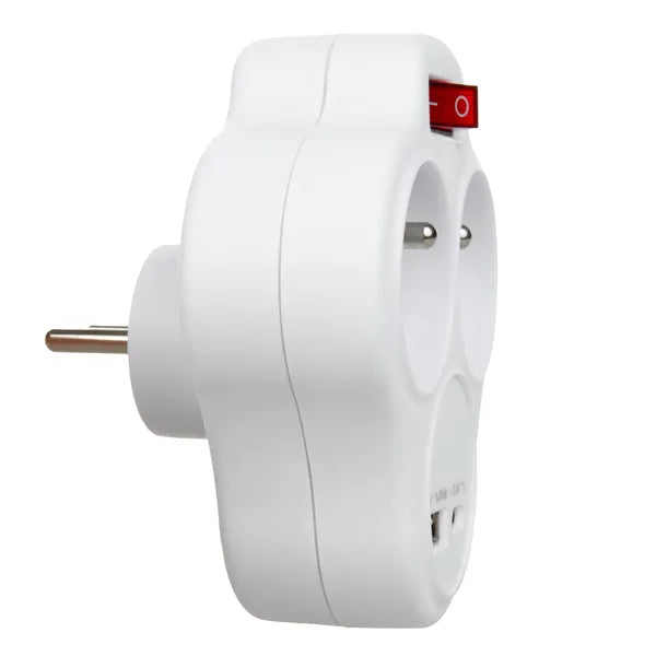 Maclean elosztó kapcsolóval, 2× E aljzat, USB-A/C 2.4A, gyerekzár, 3680 W