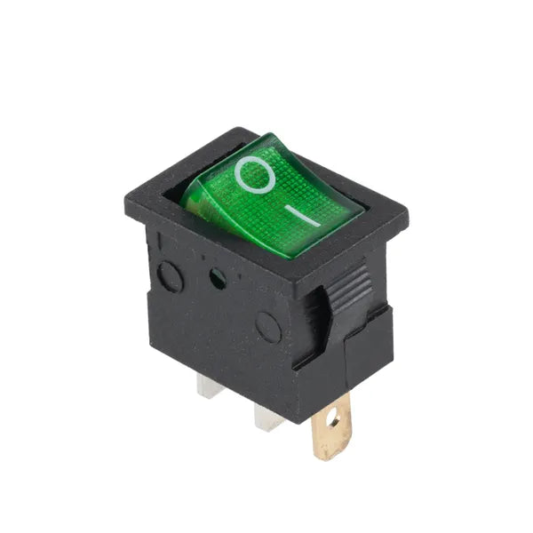 Világító zöld billenőkapcsoló, 2 állás, 3 pin, 12 V/15 A